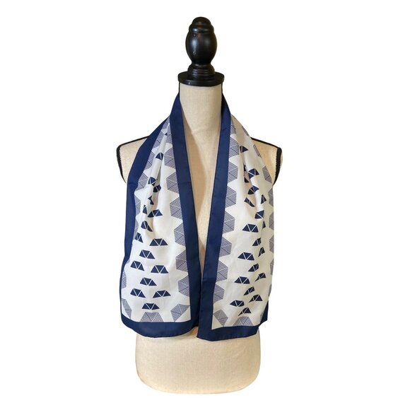 Vintage Hampton Hall Rectangle Scarf Womens Geometric Print Navy White Corpcore - Picture 1 of 7